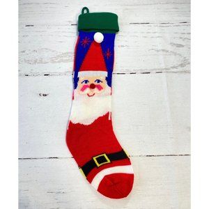 Vintage 22" Knit Christmas Tree Santa Stocking Sweater Pom Pom Holiday